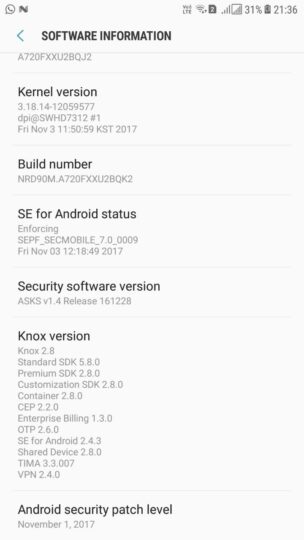 Galaxy A7 (2017) November security update rolling out in India