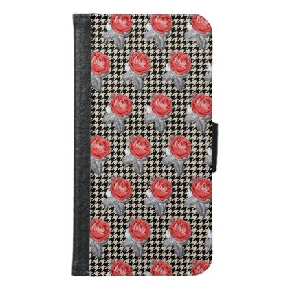 Vintage Roses and pied-de-poule pattern Wallet Phone Case For Samsung Galaxy S6
