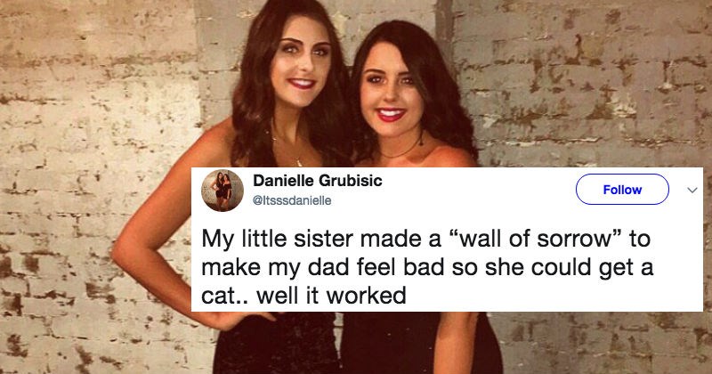 Girl creates a wall of sorrow to guilt her dad into getting them a cat, and it's hilarious.