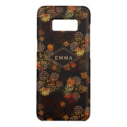 Orange &amp; brown floral design with name Case-Mate samsung galaxy s8 case