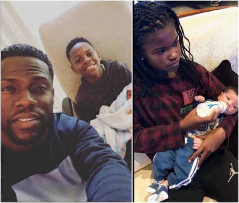 I cried before taking this picture – Kevin Hart shares photo of his older kids cradling his new born