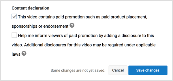 YouTube content declaration