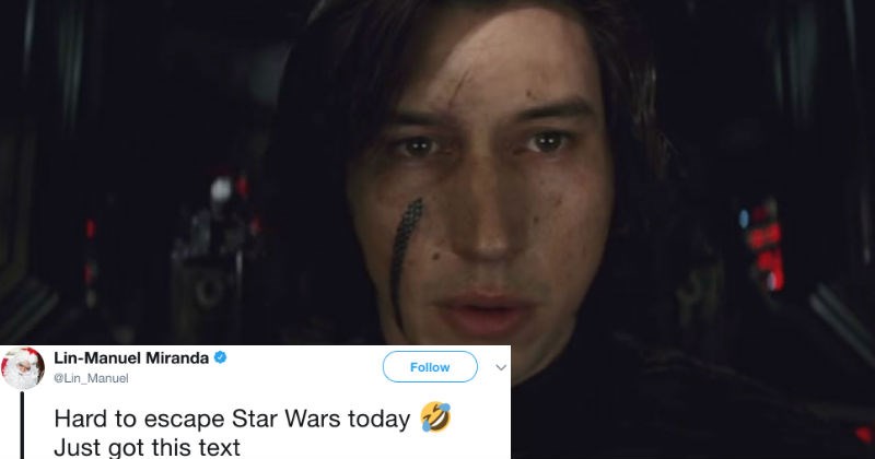 Someone accidentally texted a topless picture of Kylo Ren from Star Wars to Lin Manuel-Miranda.