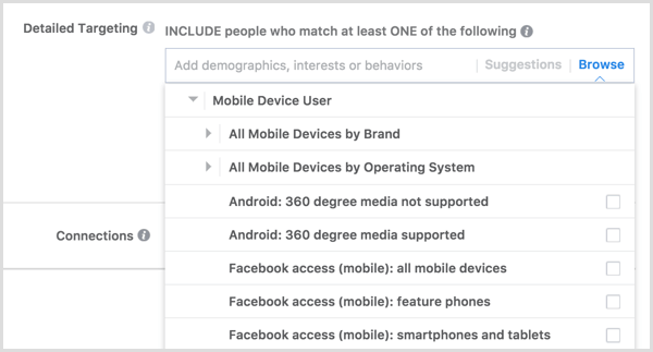 Facebook ad targeting mobile device user