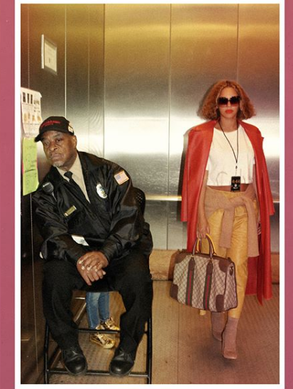 Beyonce poses with elevator man