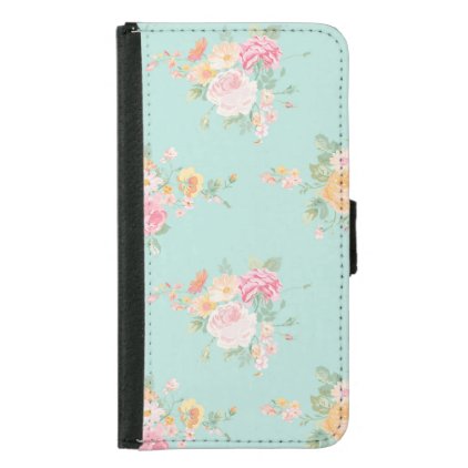 beautiful, mint,shabby chic, country chic, floral, wallet phone case for samsung galaxy s5