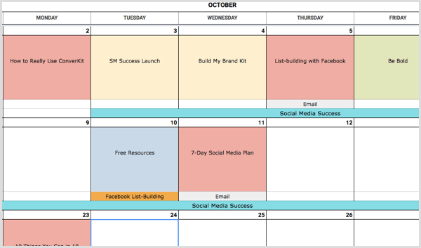 social media calendar color coding