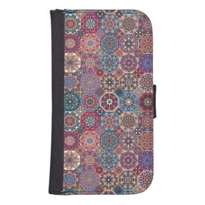 Vintage patchwork with floral mandala elements phone wallet