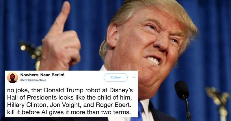 People react on Twitter to Disney's new animatronic Donald Trump.