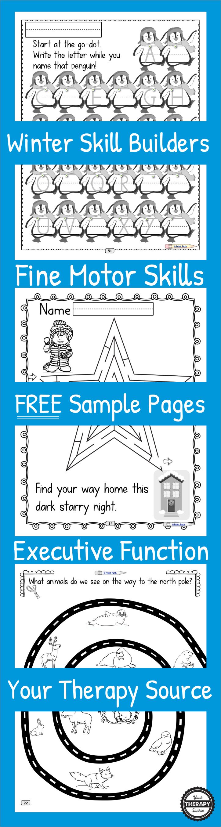 Fine Motor and Executive Function Skills with a Winter Theme from the Winter Skill Builders Packet Three Free Sample Pages