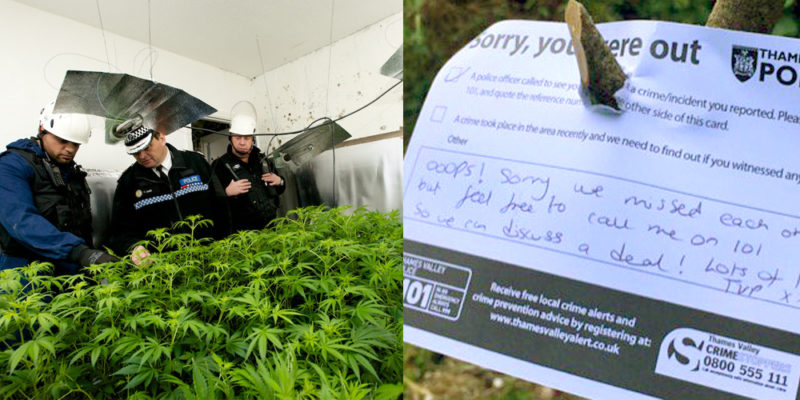 PoliceNoteUK1 800x400 After finding a hidden grow op, cops leave behind this hilarious note