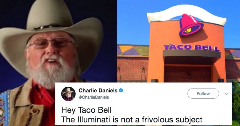 Country star, Charlie Daniels warns Taco Bell to not insult Illuminati on Twitter and people react.