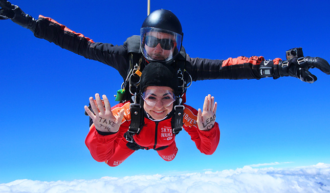 Celinne da Costa skydiving in New Zealand