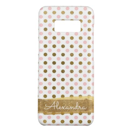 Pink, White and Gold Foil Polka Dot Monogram Case-Mate Samsung Galaxy S8 Case