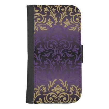 purple,ultra violet,damask,vintage,pattern,gold,ch wallet phone case for samsung galaxy s4