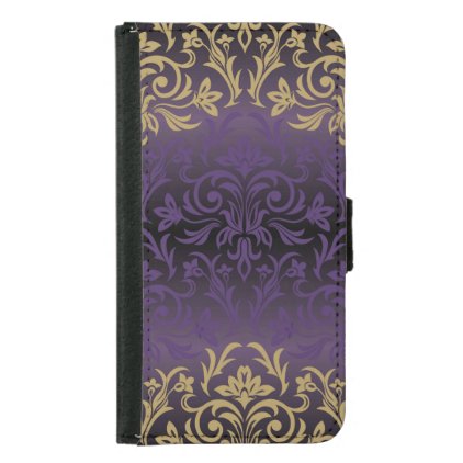 purple,ultra violet,damask,vintage,pattern,gold,ch samsung galaxy s5 wallet case