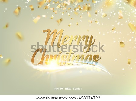 Merry christmas text over gray background. Holiday card. Template for your design. Vector illustration.