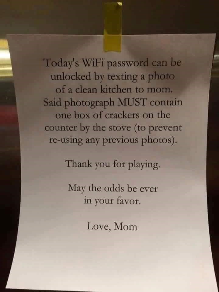 win clever mother makes kid do chores for wifi passwrod