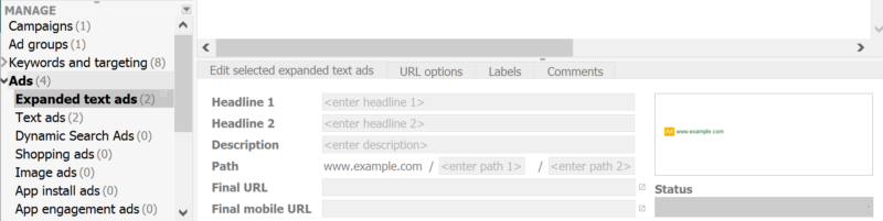 expanded text ads setup adwords editor
