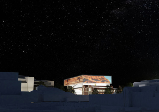 New Museum with projections at night. Image Courtesy of HASSEL + OMA