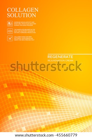 Scince illustration of orange background with regeneration cream. Organic cosmetic and skin care cream. Orange background for label of collagen solution. Vector illustration.