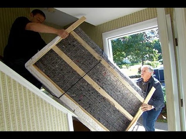Move a Box Spring Around Tight Corners by Cutting and Folding It