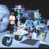 ProtoSpace projects a life-size rendering of whatever craft JPL wants to examine. Here, the upcoming Mars 2020 rover. Photo by Mike Senese