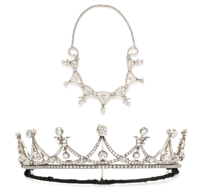 This beautiful antique silver-topped gold Victorian era diamond tiara can also be worn as a necklace.