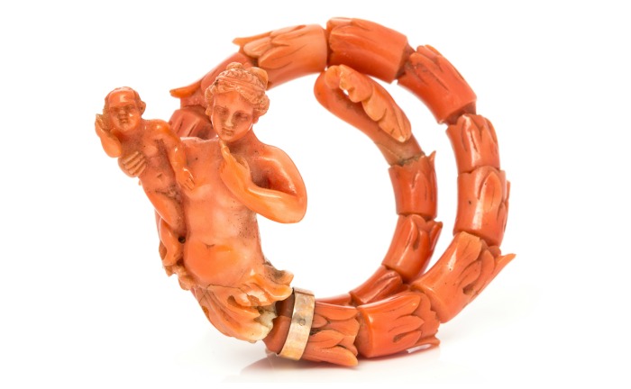 A Victorian carved coral bracelet, mid-19th century. In Leslie Hindman's upcoming September jewelry sale.