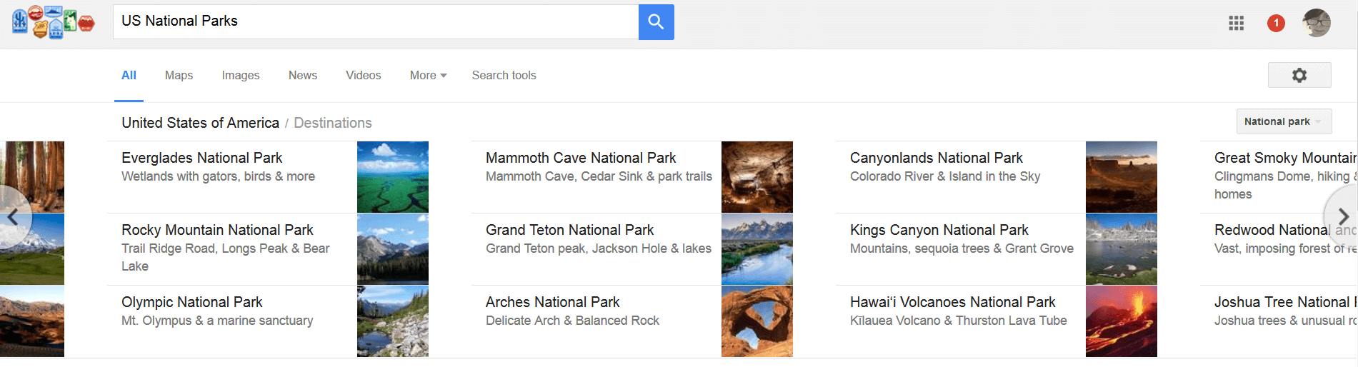 US national parks search