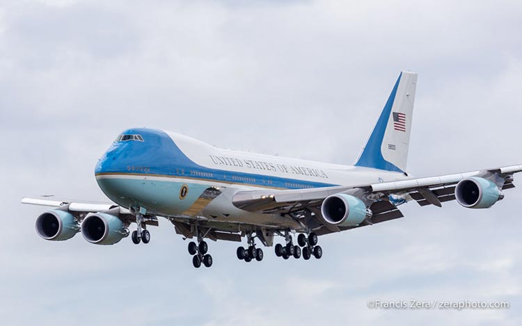Air Force One about to land at Seattle-Tacoma International Airport