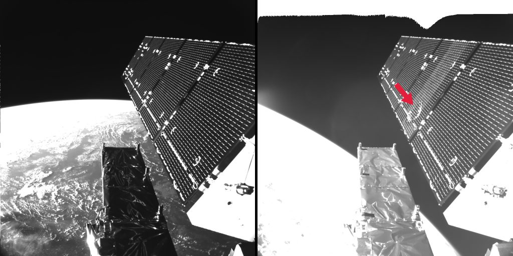 Sentinel-1A solar array before & after Credit: ESA