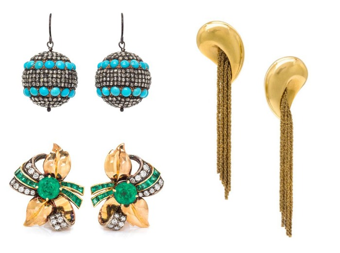 Three pairs of earrings from Leslie Hindman's upcoming jewelry auction.