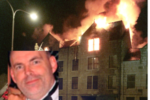 The Shore Porters Society was destroyed in a suspicious blaze. Malcolm Webster (inset).
Photos / Evening Express / Supplied