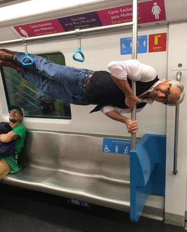Someone offered my grandpa a preferred seat for elderly people on the subway and he did this
