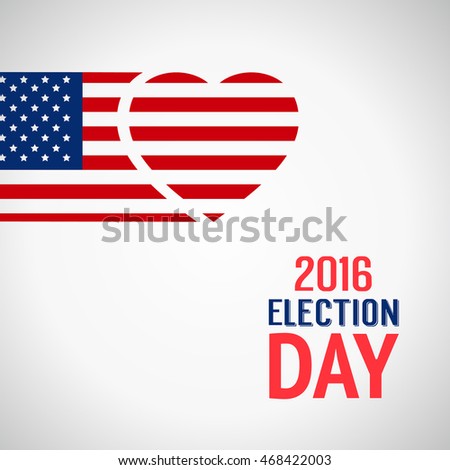 Election day sign. Red white and blue flag lines with heart silhouette. Vector illustration.