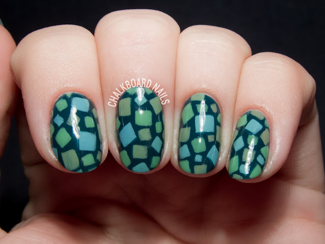 Animal Crossing grass patterned nail art by @chalkboardnails