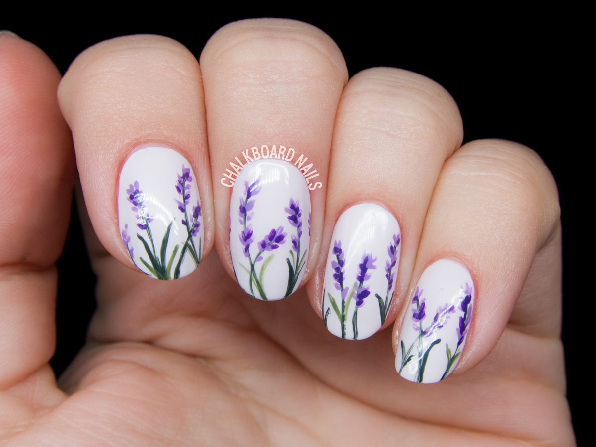 Lavender blossom nail art by @chalkboardnails