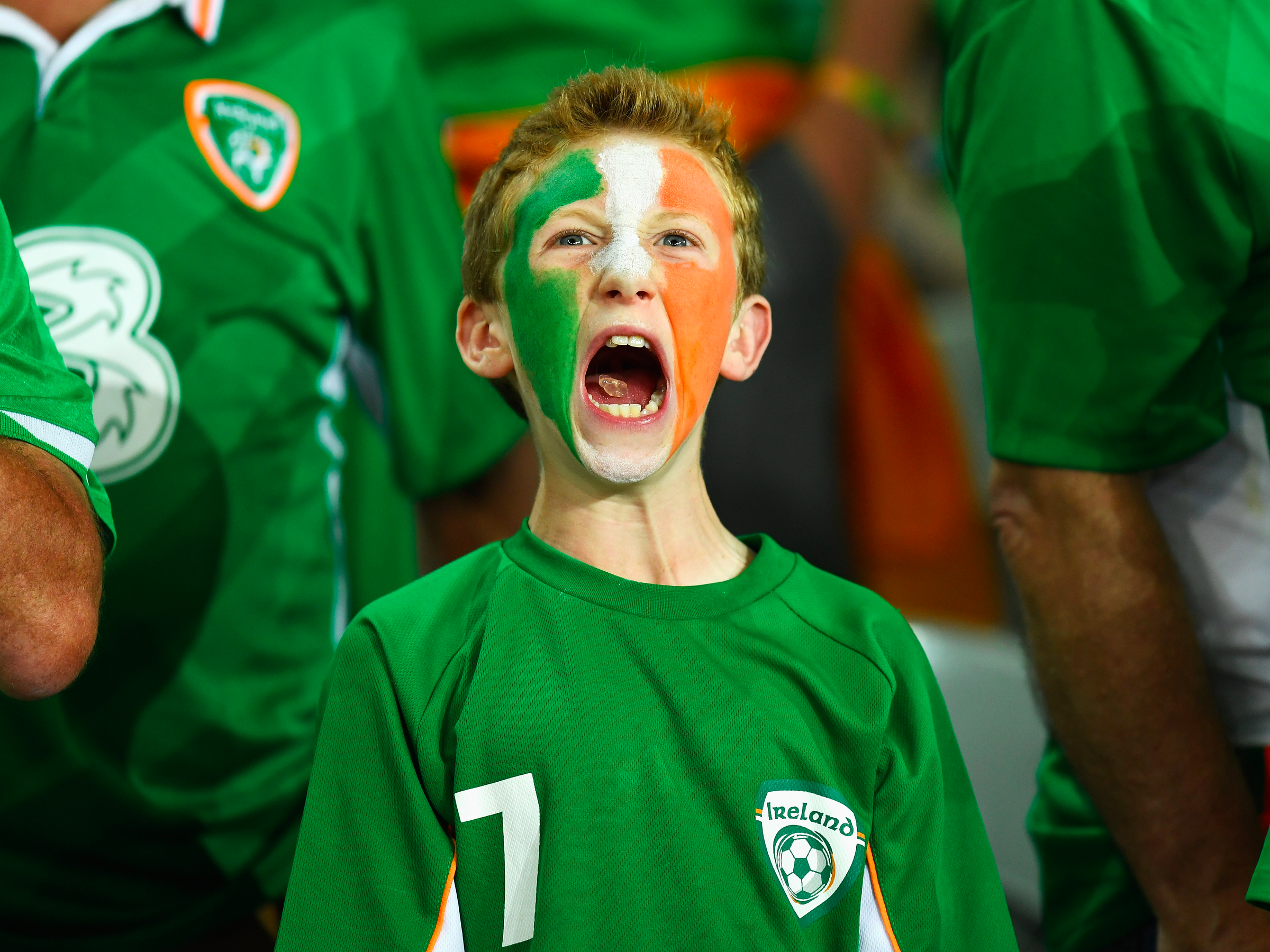 ireland fan shouting screaming child boy irish supporter