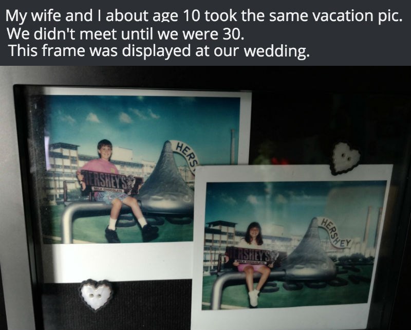 win image couple discover that they took identical vacation photos at wedding