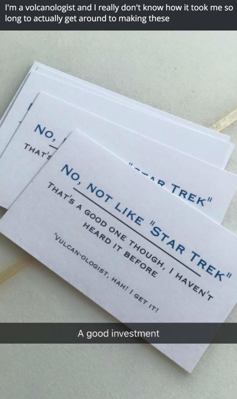 funny work image guy makes business card after getting star trek pun too many times