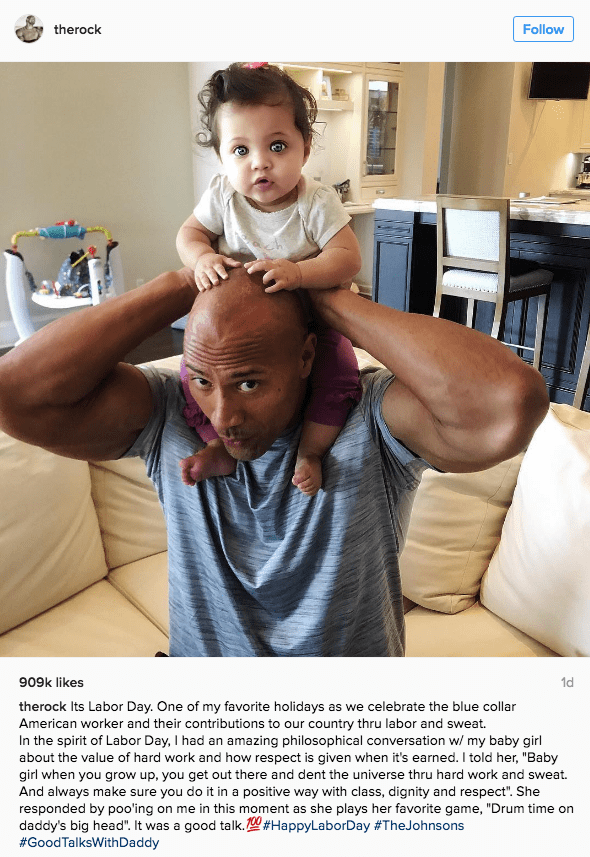 funny fail image The Rock's daughter poops on him after Labor Day philosophy talk