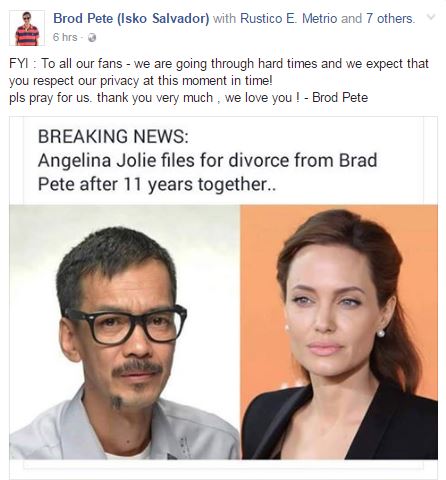  Brod Pete Asks Fans For Prayers on Brangelina Breakup. TOO FUNNY!
