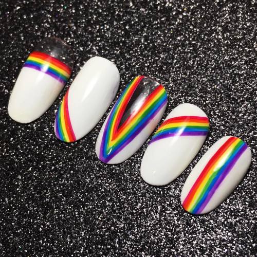 Rainbow nails with just a HINT of negative space! Not super...