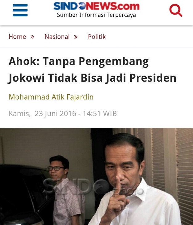 Jokowi Tidak Bisa Jadi Presiden Tanpa Pengembang, Reklamasi Pun Jalan Terus