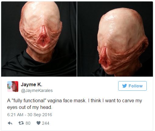 MUST SEE: This Vagina Halloween Vagina Face Mask Will Give You Goosebumps!
