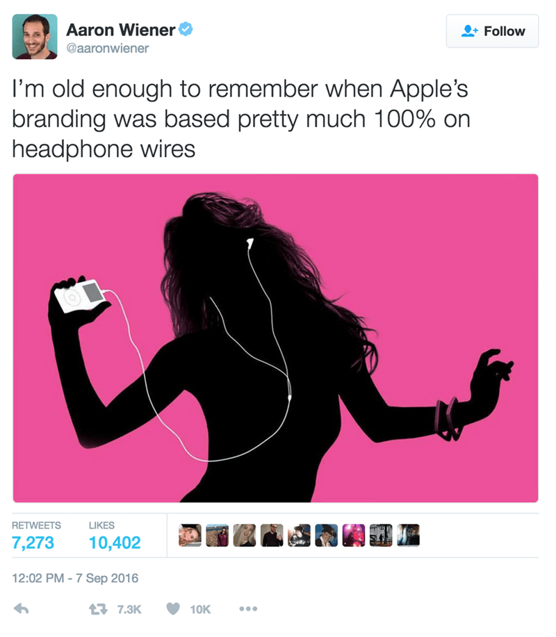 funny twitter image old enough to remember apple ads were based on headphones