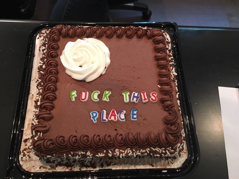funny work image coworkers nail perfect send off cake for laid off coworker