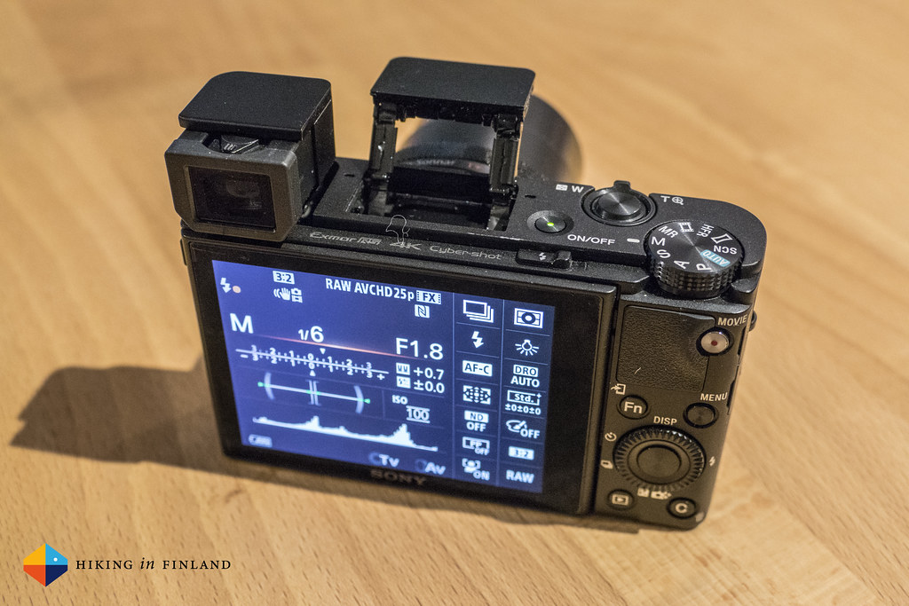 Sony RX100 IV with Flash & EVF open, from behind