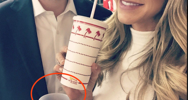 As you can see from the photo, Lara Trump opted for a refreshing beverage in the burger chain's trademark palm-tree patterned cup. Eric Trump holds a free, clear, plastic cup, which is supposed to be used for water.